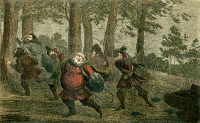 Falstaff poci się na śmierć, i smalec chudej ziemi, jak idzie wzdłuż autorstwa George Cruikshank