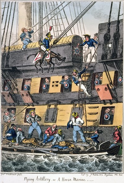 Artyleria latająca lub konna piechota morska (kolorowy grawerunek) autorstwa George Cruikshank