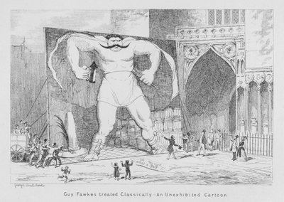 Guy Fawkes potraktowany klasycznie, niewystawiana kreskówka (grawerowanie) autorstwa George Cruikshank