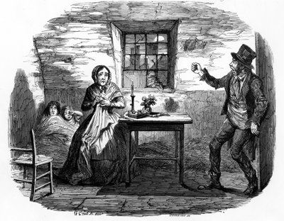 Home in Shadow, ilustracja z „Temperance Placards: Home in Shadow issue 4” Williama Tweedie, wydrukowana przez Johnstona, 1852 autorstwa George Cruikshank