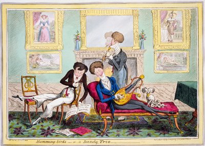 Kolibry, czyli Dandy Trio, pub. 1819 (ręcznie kolorowane grawerowanie) autorstwa George Cruikshank