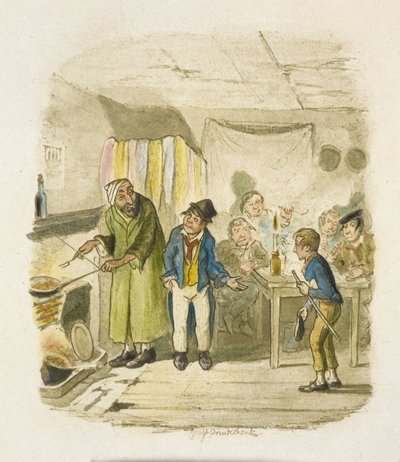 Ilustracja do filmu "Oliver Twist" autorstwa George Cruikshank