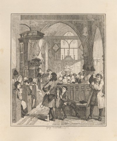 Jack Sheppard dokonujący rabunku w kościele w Willesden autorstwa George Cruikshank