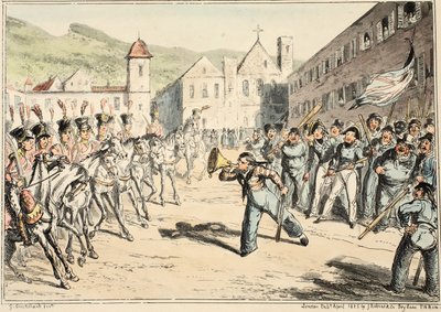 Jacks Trump of Defiance, ze szpitala Greenwich, seria szkiców marynarki wojennej, opisująca życie człowieka wojennego, wyd. 1826 (grawerowanie ręcznie kolorowane) autorstwa George Cruikshank
