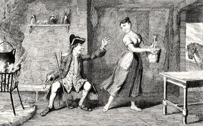Jeannie Deans w domu ojca, ilustracja z „Serca Midlothian” Sir Waltera Scotta (1771-1832) opublikowana w 1843 r. autorstwa George Cruikshank