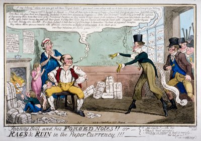 „Johnny Bull i jego sfałszowane notatki!!!”, 1819. autorstwa George Cruikshank
