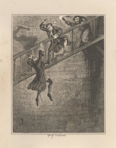 Jonathan Wild wrzuca sir Rowlanda Trencharda do studni autorstwa George Cruikshank