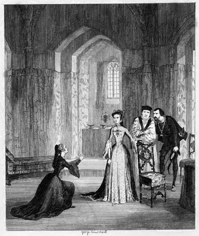 Lady Jane Grey błaga królową Marię, by oszczędziła życie mężowi, 1554 1840. autorstwa George Cruikshank
