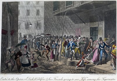 Wejście do Opery w Paryżu - w "Życiu w Paryżu" Davida Careya, il. przez Georgesa Cruikshanka, wyd. Faiburn, Londyn autorstwa George Cruikshank