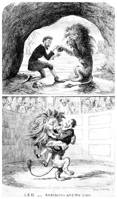 Lew - Androkles i Lew, XIX wiek. autorstwa George Cruikshank