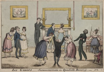 Les Graces, Niedogodności w tańcu Quadrille, 1817 autorstwa George Cruikshank