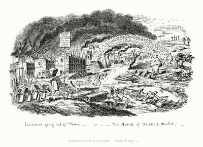 Londyn Going Out of Town, czyli Marsz Cegły i Zaprawy (rycina) autorstwa George Cruikshank