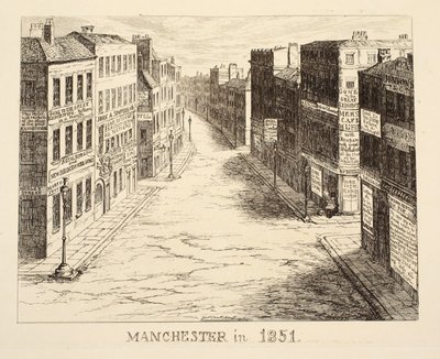 Manchester w 1851, od 1851 lub The Adventures of Mr & Mrs Sandboys i rodziny, którzy przyjechali do Londynu, aby dobrze się bawić i zobaczyć Wielką Wystawę, pub. 1851 autorstwa George Cruikshank