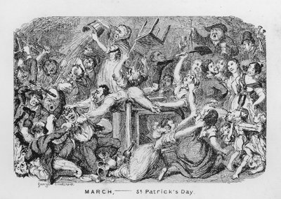 Marzec, Dzień Św. Patryka (rytowanie) autorstwa George Cruikshank