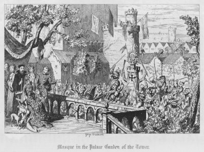 Maska w Pałacowym Ogrodzie Wieży (grafika) autorstwa George Cruikshank