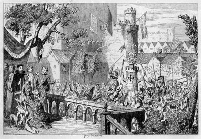 Maska w ogrodzie pałacowym Tower of London, 1840. autorstwa George Cruikshank