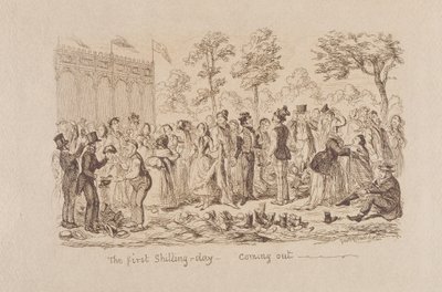 Wielka wystawa Mayhews z 1851 r.: Pierwszy dzień szylinga — wychodzenie, 1851 r. autorstwa George Cruikshank