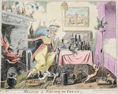 Mieszanie przepisu na odciski, wyd. 1835 (grawerowanie ręcznie kolorowane) autorstwa George Cruikshank