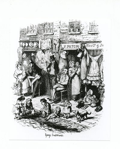 Ulica Monmouth, c.1836 autorstwa George Cruikshank