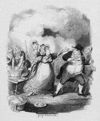 Pan Bumble zdegradowany w oczach nędzarzy, z „Przygód Olivera Twista” Charlesa Dickensa (1812-70) 1838, wydanego przez Chapman und Hall, 1901 autorstwa George Cruikshank