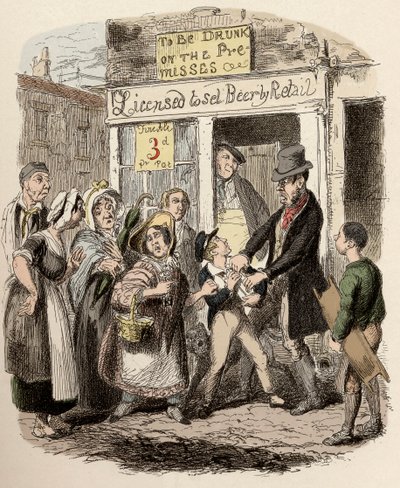 Nancy i Sikes porywają Olivera na ulicy - Oliver zostaje uznany przez swoich czułych przyjaciół - Ilustracja do "Olivera Twista" (Olivier) (The Adventures of Oliver Twist) Charlesa Dickensa (1812-1870), autorstwa George