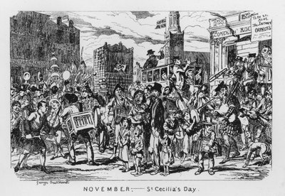 Listopad, Dzień św. Cecylii (rycina) autorstwa George Cruikshank