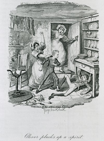 Oliver podnosi ducha, 1837 autorstwa George Cruikshank