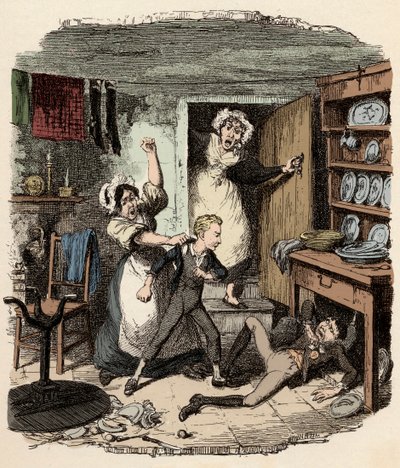 Oliver zbiera ducha - Ilustracja pour ""Oliver Twist"" (Olivier) (Przygody Olivera Twista) de Charles Dickens (1812-1870), par George Cruikshank (1792-1878) autorstwa George Cruikshank