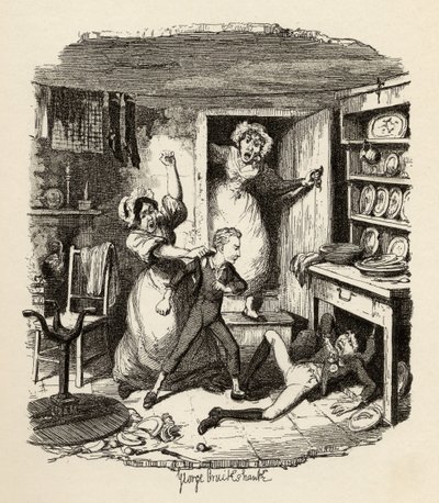 Oliver wyrywa ducha, z "Przygód Olivera Twista" Charlesa Dickensa (1812-70) 1838, opublikowane przez Chapman und Hall, 1901 autorstwa George Cruikshank
