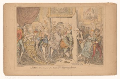 Salon Overvol Niedogodności zatłoczonego salonu (tytuł na obiekcie) autorstwa George Cruikshank