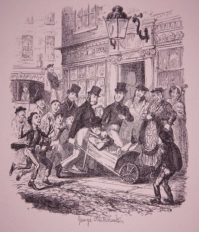 Kieszonkowiec schwytany przez policję, początek XIX w. (rycina) autorstwa George Cruikshank