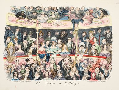 Pit Boxes and Gallery, wyd. 1836 (grawerowanie ręcznie kolorowane) autorstwa George Cruikshank