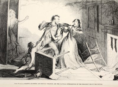 Plansza VI, Straszliwe kłótnie i brutalna przemoc są naturalnymi konsekwencjami częstego używania butelki, plansza IV z "The Drunkard