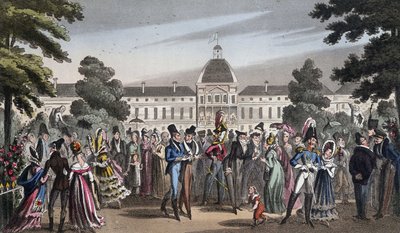 Promenade au Jardin des Tuileries - w „Życiu w Paryżu” Davida Careya, Londyn autorstwa George Cruikshank