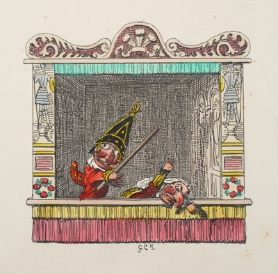 Punch and Judy z pubu Punch and Judy. 1827 (grawerowanie ręcznie kolorowane) autorstwa George Cruikshank