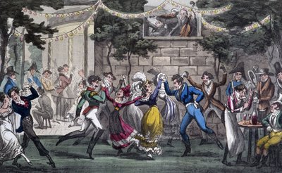Quadrille w Salon de Mars, na Polach Elizejskich - w „Życiu w Paryżu” Davida Careya, Londyn autorstwa George Cruikshank