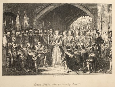 Queen Janes Wejście do Tower, z The Tower of London, wyd. 1840 autorstwa George Cruikshank