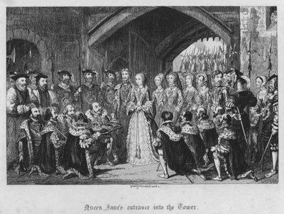Wejście królowej Jane do wieży (rycina) autorstwa George Cruikshank