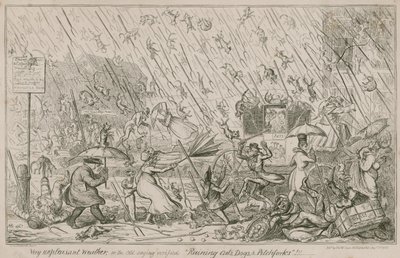 Deszcz kotów, psów i widelców autorstwa George Cruikshank