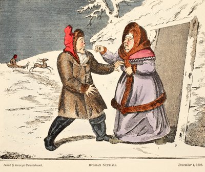 Rosyjskie zaślubiny, wyd. 1808 (grawerowanie ręcznie kolorowane) autorstwa George Cruikshank
