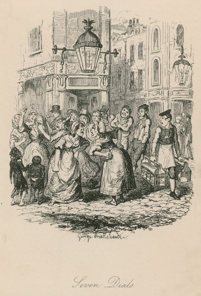 Seven Dials, Londyn autorstwa George Cruikshank