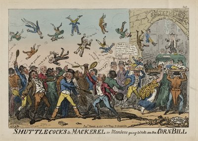 Lotki i makrela, czyli członkowie głosujący nad ustawą kukurydzianą, 14 marca autorstwa George Cruikshank