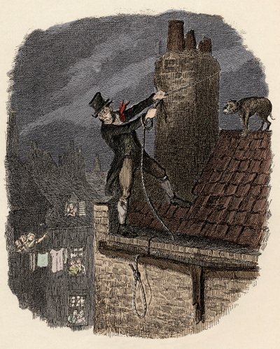 Sikes, za którym idzie jego pies, próbuje uciec - Ostatnia szansa - Ilustracja do „Oliviera Twista” (Olivier) (Przygody Olivera Twista) autorstwa Charlesa Dickensa (1812-1870), autorstwa George
