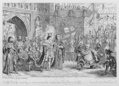 Sir John Falstaff otrzymuje najbardziej nieoczekiwaną naganę od króla Henryka V autorstwa George Cruikshank