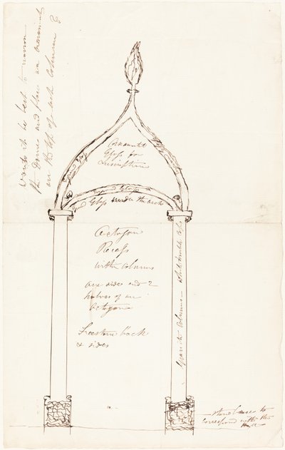 Szkic ośmiokątnej wnęki z kolumnami autorstwa George Cruikshank
