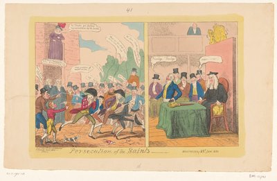 Karykatura o angielskiej polityce wewnętrznej, 1820 Prześladowania świętych autorstwa George Cruikshank
