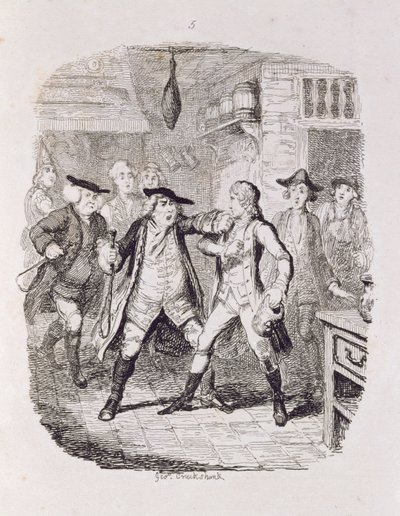Squire Western Seizing Jones w Upton, z „Tom Jones, historia podrzutka”, grawerowane przez artystę, ilustracja z „The Works of Henry Fielding”, wyd. przez Henry