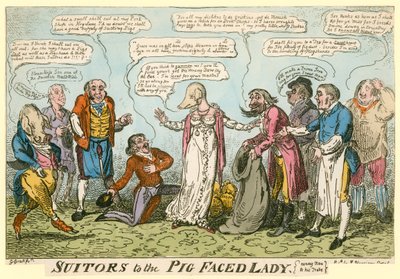 Suiters of the Pig-faced Lady of Manchester Square, Londyn autorstwa George Cruikshank