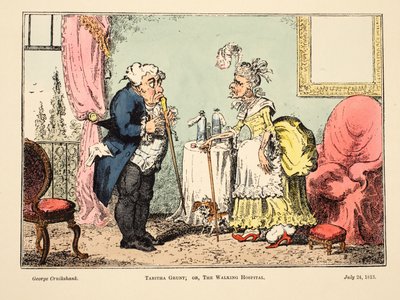 Tabitha Grunt; lub, The Walking Hospital, pub. 1813 (rycina ręcznie kolorowana) autorstwa George Cruikshank