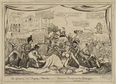 The Afterpiece (sic) do tragedii Waterloo lub Madame Francois i jej menedżerowie!!!, opublikowany 9 listopada autorstwa George Cruikshank